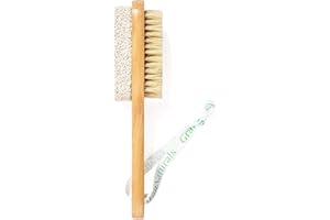 GRANNATURALS Foot Brush & Pumice Stone with Handle - Callus & Corn Remover, Exfoliator & Scrubber for Dry, Dead Skin on Feet - Natural Bristles & Stone with Wooden Handle - Men & Women