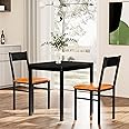 HOMOOI Small Dining Table Set for 2, 3 Piece Kitchen Table with 2 Cushioned Chairs, Black Brown Rectangular Dinette Set for Small Space, Apartment