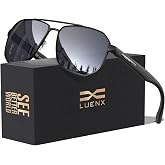 Luenx Aviator Polarized Sunglasses for Men: Square UV400 Driving | Big Head Fit,Polygon Shades,Lightweight,Adjustable Nose Pads,Anti-slip,Impact-resistant,Scratch-Resistant,Gift-Ready Set