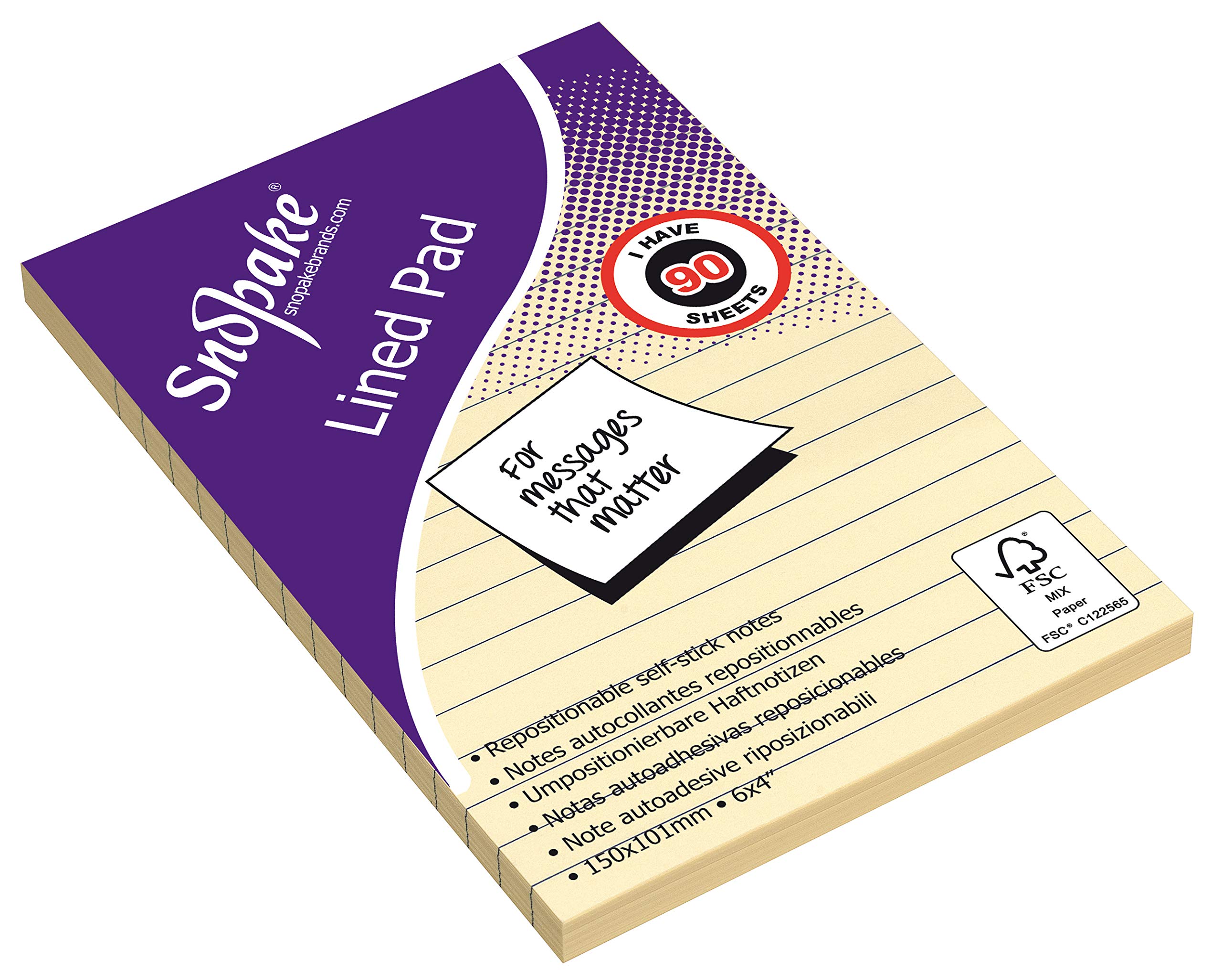 Snopake Sticky Note Lined Pad [90 Sheets] 150 x 101 mm - Pastel Yellow [Pack of 1] Ref: 15840