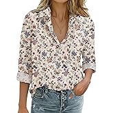 Zeagoo Womens Cotton Linen Button Down Shirts Loose Fit Long Sleeve Collared Blouse Casual V Neck Tops Outfits S-3XL