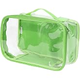 Small Clear Travel Packing Cube/See Through PVC Plastic Pouch for Carry On Suitcase, Backpack or Diaper Bag/Transparent Multipurpose Accessories, Makeup &amp; Underwear Organizer w/Handle (Green)
