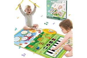PRAGYM 1 Year Old Girl Birthday Gift, 2 in 1 Baby Musical Toys for 1 Year Old, Toddler Piano & Drum Mat with 2 Sticks as Early Educational Toys, First Birthday Gifts for 1 2 Year Old Girls & Boys