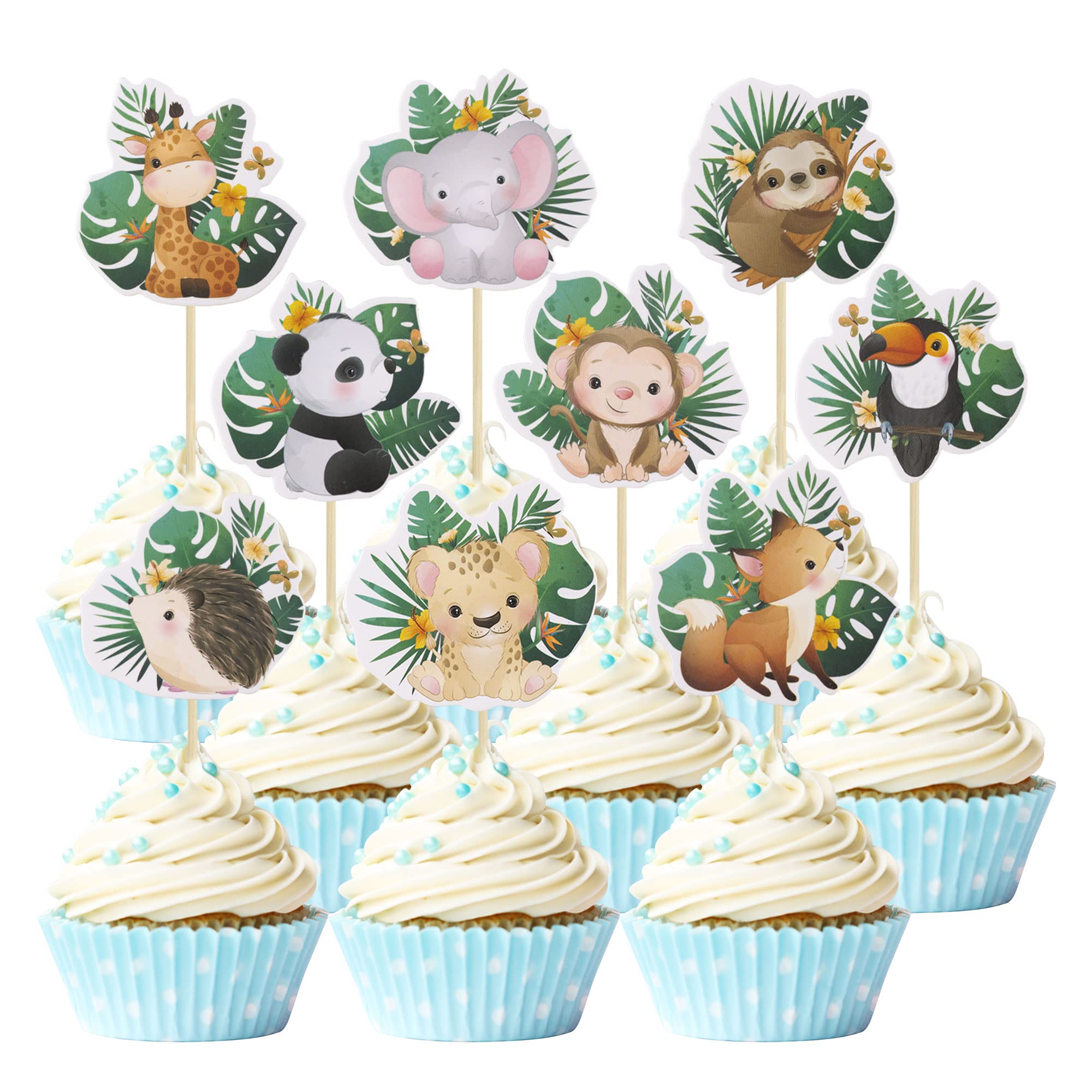 Gyufise 36Pcs Woodland Party Cupcake Toppers Woodland Animal Cake Topper Decorations Wild One Theme Birthday Party Decoration for Baby Shower Jungle Safari Animal Theme Party Supplies Decor