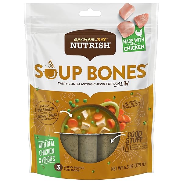 RACHAEL RAY NUTRISH SOUP BONES DOG TREATS, CHICKEN & VEGGIES FLAVOR, 3 BONES