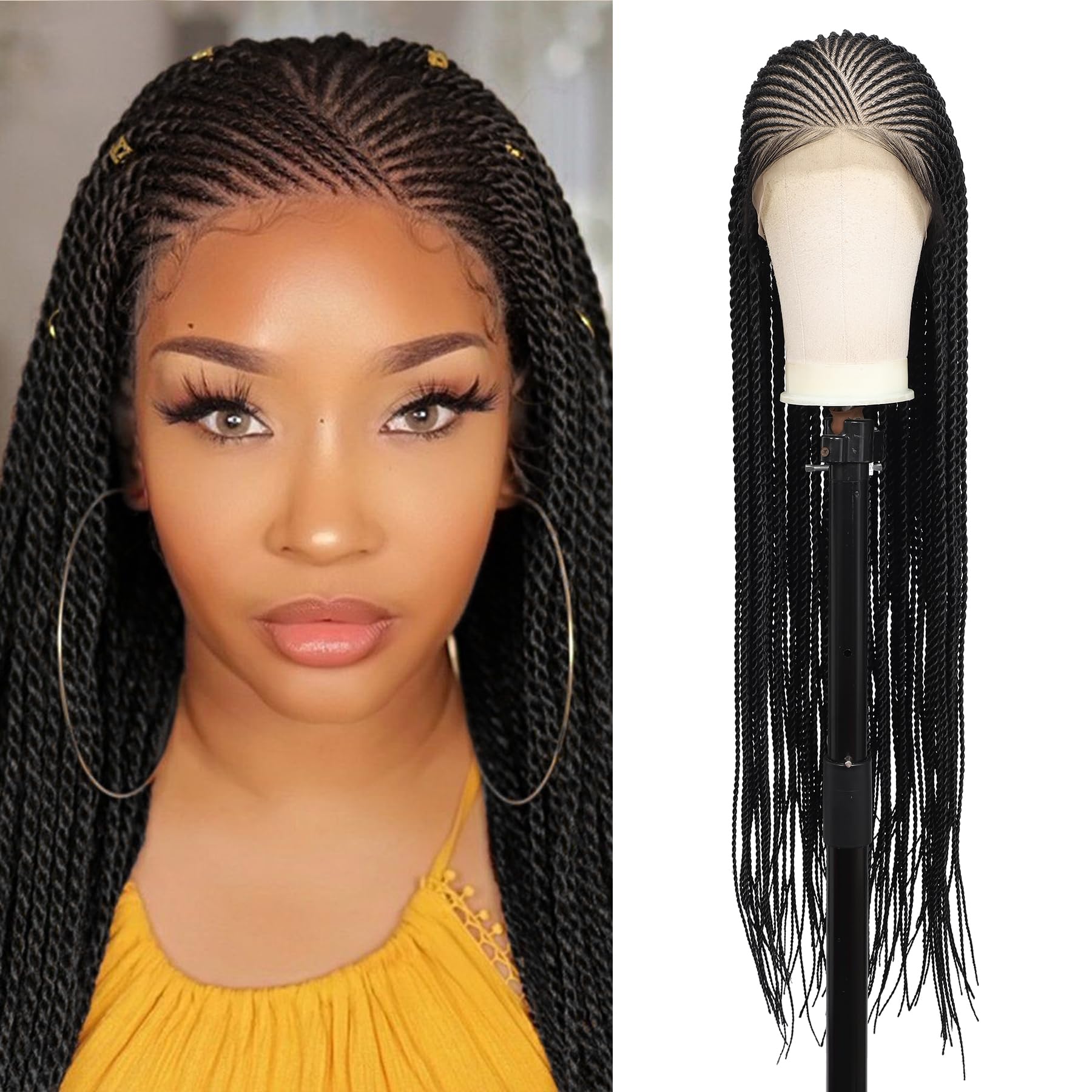 Photo 1 of Brinbea 13X8'' HD Lace Cornrow Braided Wigs for Black Women Cornrow Twisted Braid Wig with Baby Hair Unique Look Premium Synthetic Braided Lace Front Wigs Black Braided Wigs 36 Inches