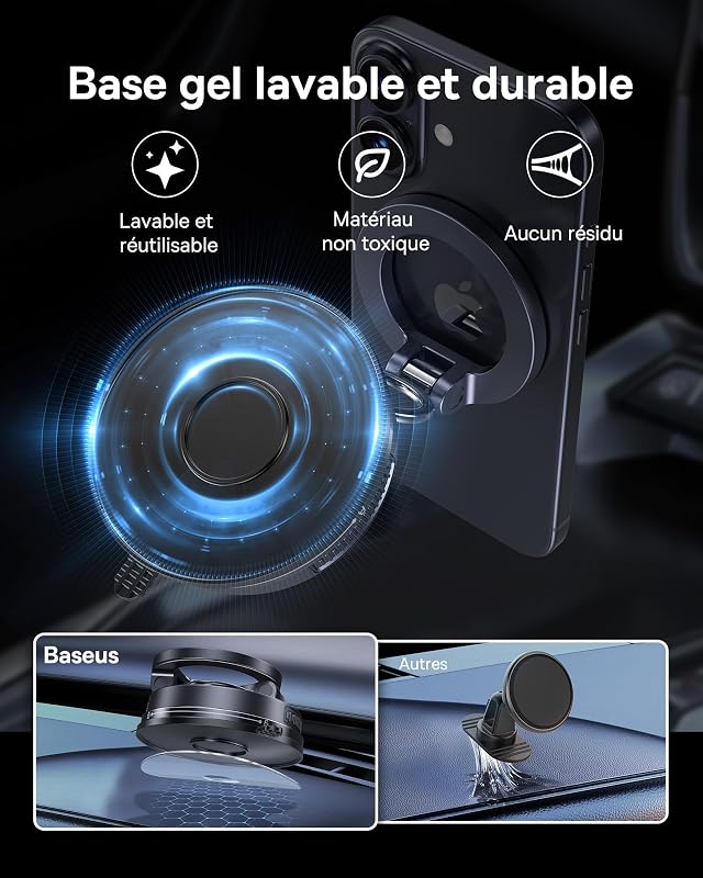 VC2 Flex Support Téléphone Voiture Magnétique à Ventouse, Support Magsafe Voiture pour Tableau de Bord et Pare-Brise, Réglable à 720° et Pliable pour iPhone 16 15 14 13 Pro Max