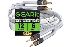 GearIT 12AWG Premium Heavy Duty Braided Speaker Wire (6 Feet) with Dual Gold Plated Banana Plug Tips - Oxygen-Free Copper (OF