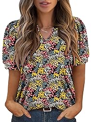 KISSMODA Women's Tunic Tops Casual V Neck Short