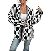 MakeMeChic Women's Checkered Plaid Cardigan Sweater Long Sleeve Open Front Oversized Cardigans