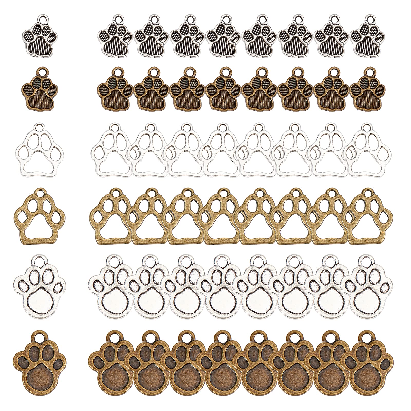 SUNNYCLUE 1 Box 72Pcs Tibetan Style Alloy Animal Cat Dog Paw Prints Chunk Charms Kitten Bear Claw Pendants Beads Jewellery Accessories for DIY Earring Bracelet Jewelry Making