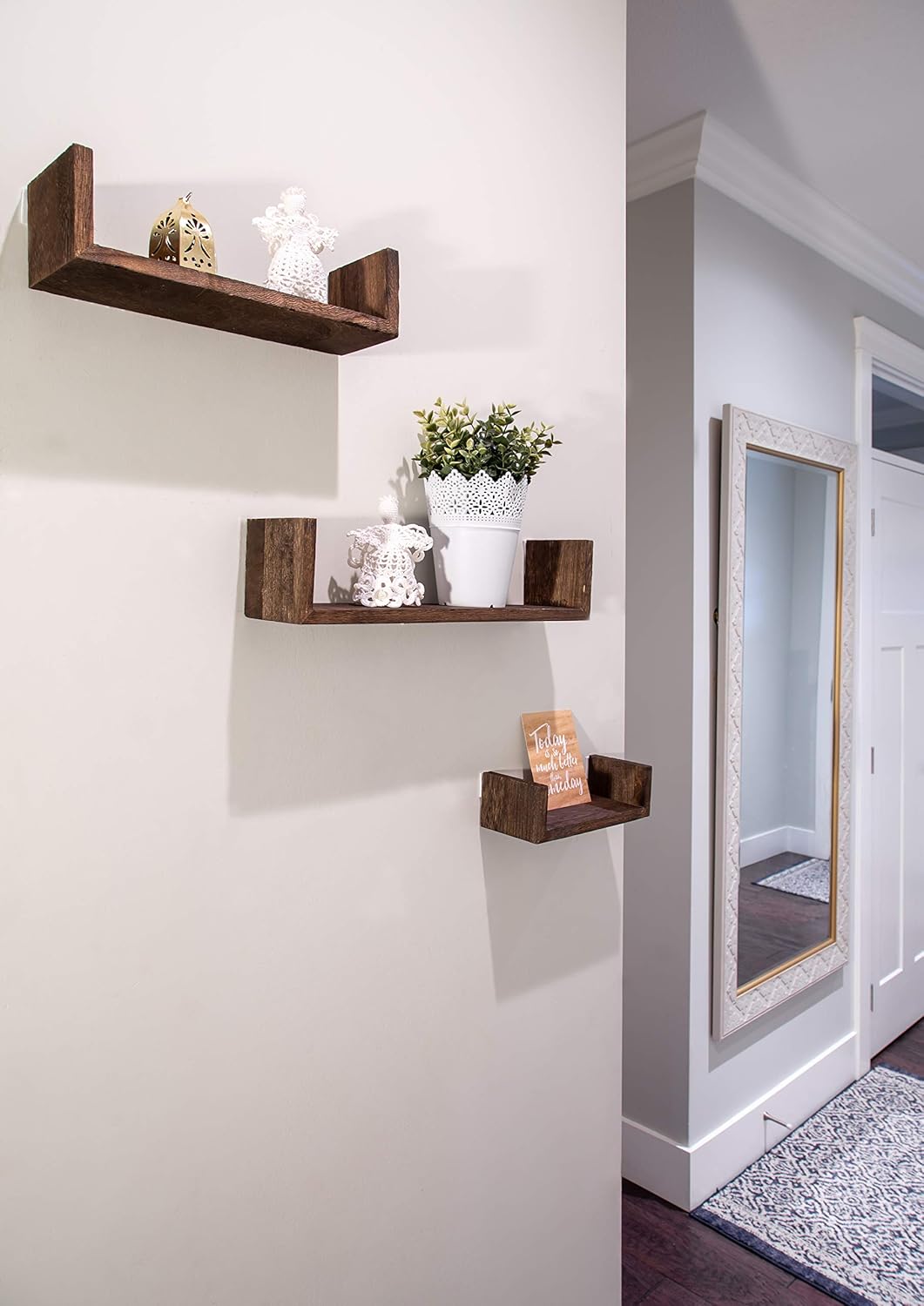 Rustic Wall Mounted UShaped Floating Shelves Set of 3 Large