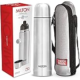 Milton Thermosteel Flip Lid 1000, Double Walled Vacuum Insulated Thermos 1000 ml | 34 oz | 1 Ltr | 24 Hours Hot and Cold Water Bottle with Cover, Stainless Steel, BPA Free,Leak Proof | Silver