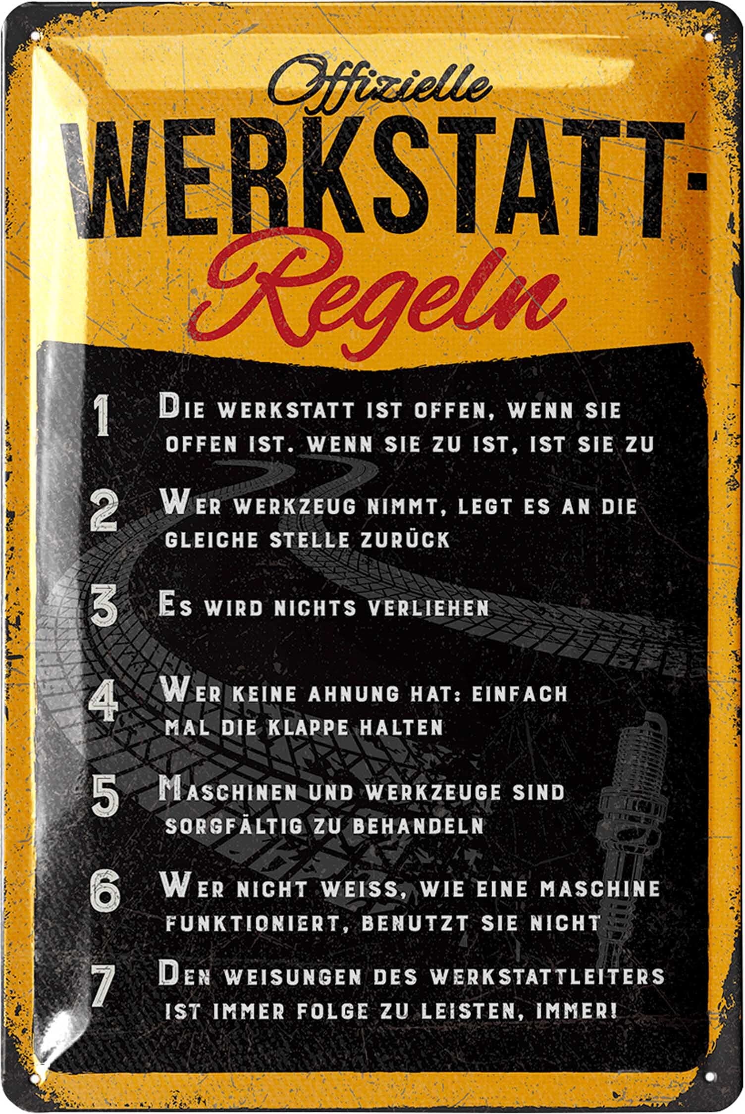 LANOLU Retro Tin Sign Workshop Sign – Funny Workshop Rules for Men – Important Rules for the Workshop, Car Mechanic Gift Father's Day, Garage Decoration Metal Sign 20 x 30 cm