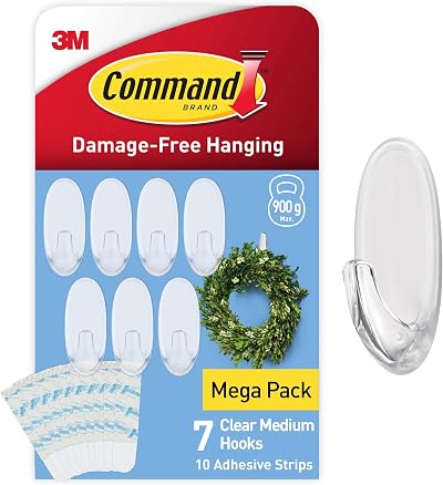 Command Clear Medium Hooks with Clear Strips Multi Pack 7 Hooks 10 Strips