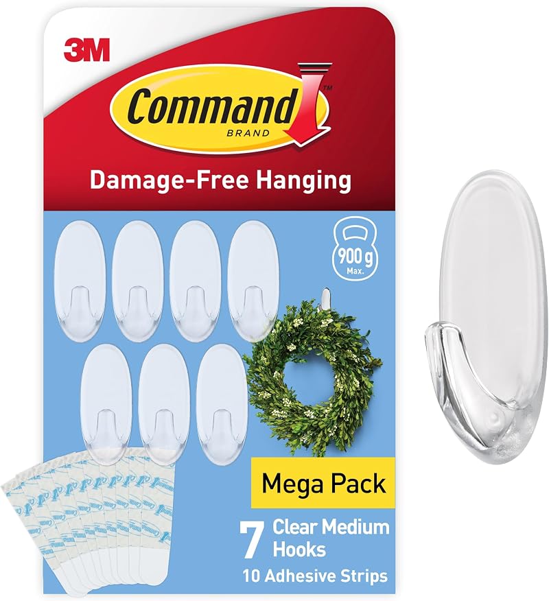 Command Clear Medium Hooks with Clear Strips Multi Pack 7 Hooks 10 Strips