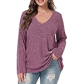 BELAROI Plus Size Long Sleeve Tops for Women Casual Shirts V Neck Tunic Sweaters Pullover Lightweight