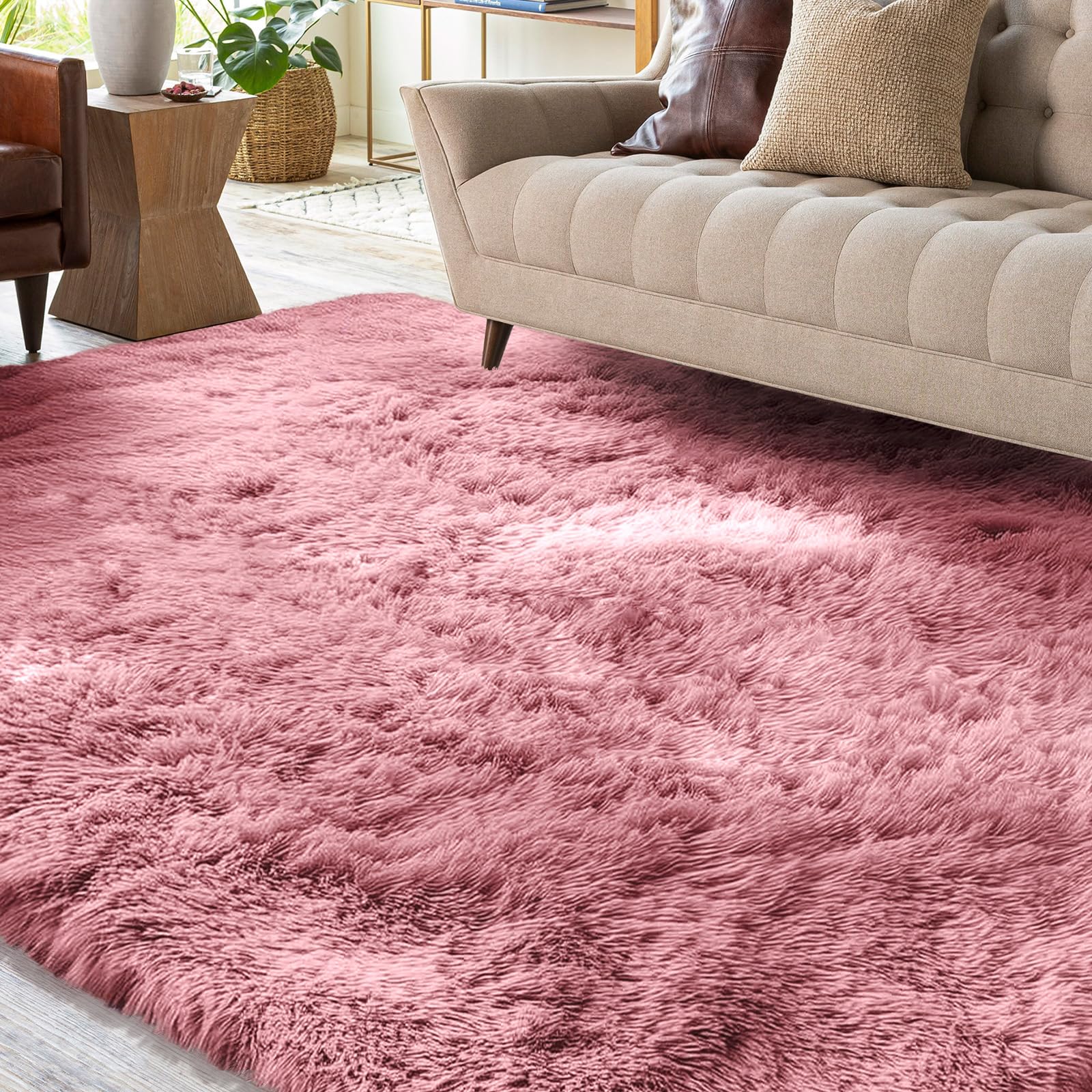 XSIVOD Large Living Room Rug, Ultra Soft Bedroom Area Rugs Floor Carpet, Luxury Fluffy Shag Lounge Carpet Ideal for Bedroom, Nursery, Kids Baby Room, 160x230cm, Blush