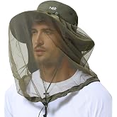BASSDASH UPF 50+ Mosquito Sun Hat with Hidden Head Net and Neck Flap for Men Women Outdoor Fishing Hiking Camping