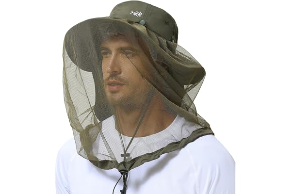 Bassdash UPF 50+ Mosquito Sun Hat with Hidden Head Net and Neck Flap for Men Women Outdoor Fishing Hiking Camping