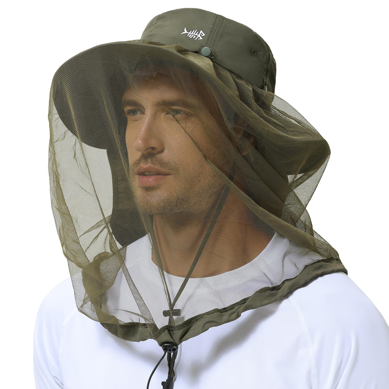 Bassdash UPF 50+ Mosquito Sun Hat with Hidden Head Net and Neck Flap for Men Women Outdoor Fishing Hiking Camping Army Green