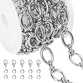 Jabogrii 6.5 Feet Silver Stainless Steel Chain Bulk for Jewelry Making DIY Oval Rolo Jewelry Making Chains
