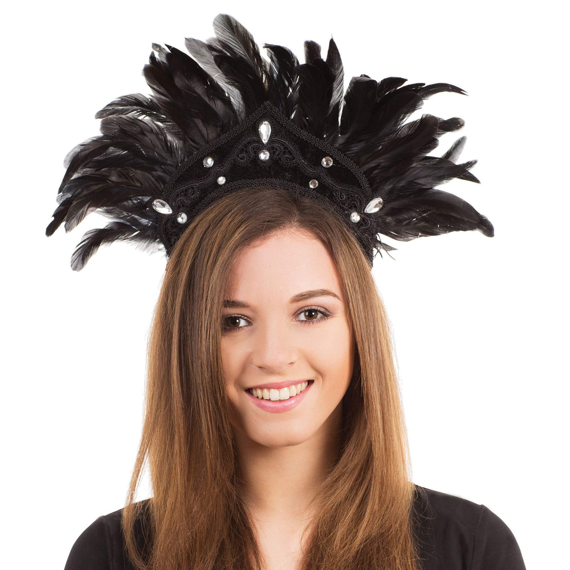 Adult Black Feather Carnival Headdress, 1 Pc. - Stunning Design, Perfect Accessory for Festivals, Mardi Gras, Costume Parties, & Events Halloween