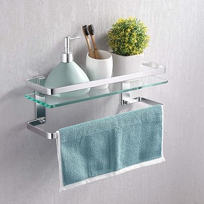 KES Bathroom Glass Shelf with Towel Bar for Storage and Organization