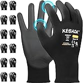 Kebada W1 Work Gloves for Men and Women, PU Coated Safety Gloves with Grip, Touchscreen, Ideal for Warehouse Package Handling, Construction, Gardening, Black X-Small