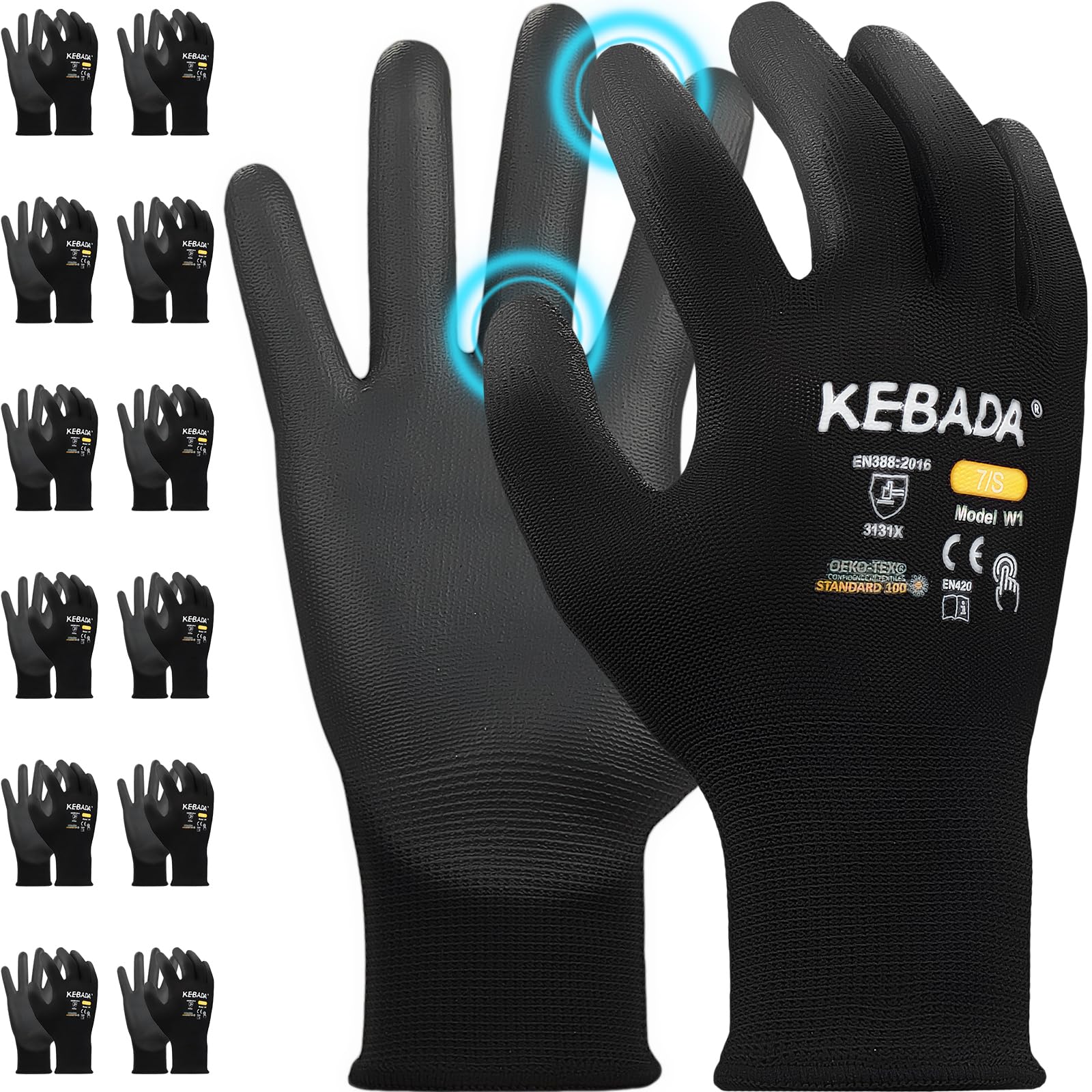 Kebada W1 Safety Work Gloves for Men & Women, Touchscreen, PU Coated