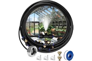 Rumlick Misting Irrigation System, 26 FT (8M) Misting Line + 12 Brass Mist Nozzles + Brass Adapter(3/4") Misters for Outside Patio Garden Trampoline Greenhouse Accessories