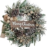 Idyllic 24 Inch Christmas Wreath with Pine Needles, Berries, Pine Cones, Ribbons - Artificial Xmas Decoration for Indoor/Outdoor Use