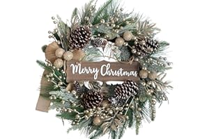 Idyllic 24 Inch Christmas Wreath with Pine Needles, Berries, Pine Cones, Ribbons - Artificial Xmas Decoration for Indoor/Outdoor Use