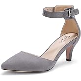 IDIFU Women's IN3 D'Orsay Pumps Low Kitten Heels for Women Dress Shoes Pointed Closed Toe Wedding Bride Ankle Strap Dressy Silver Black Nude White Gold Heels for Women