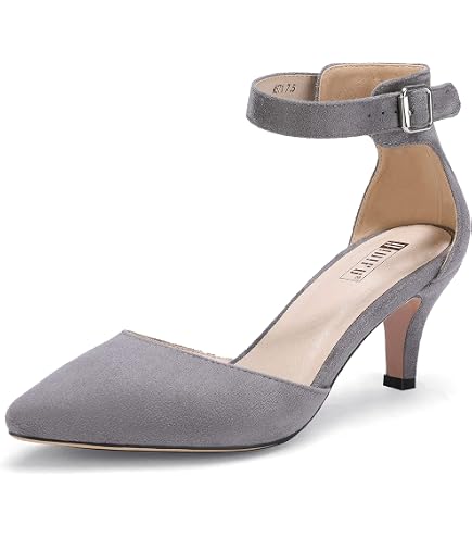 womens grey dress shoes low heel DREAM PAIRS Women's Kitten Heels Ankle Strap Pumps,Black/Nubuck,5 | 2.5