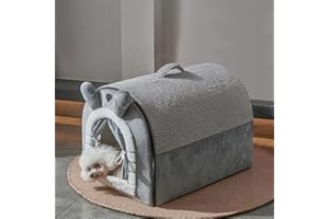 Jiupety Small Dog House Indoor, Cat House with Door Curtain Design, Puppy House with Reversible Washable Cushion, M Size Port