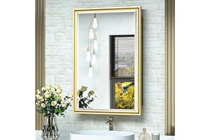 TokeShimi 16x24 Recessed Medicine Cabinet with Mirror Wall Mounted, Metal Beveled Mirror with Storage for Bathroom Vanity, Aluminum Alloy Medicine Cabinet Mirror Gold 1 Door