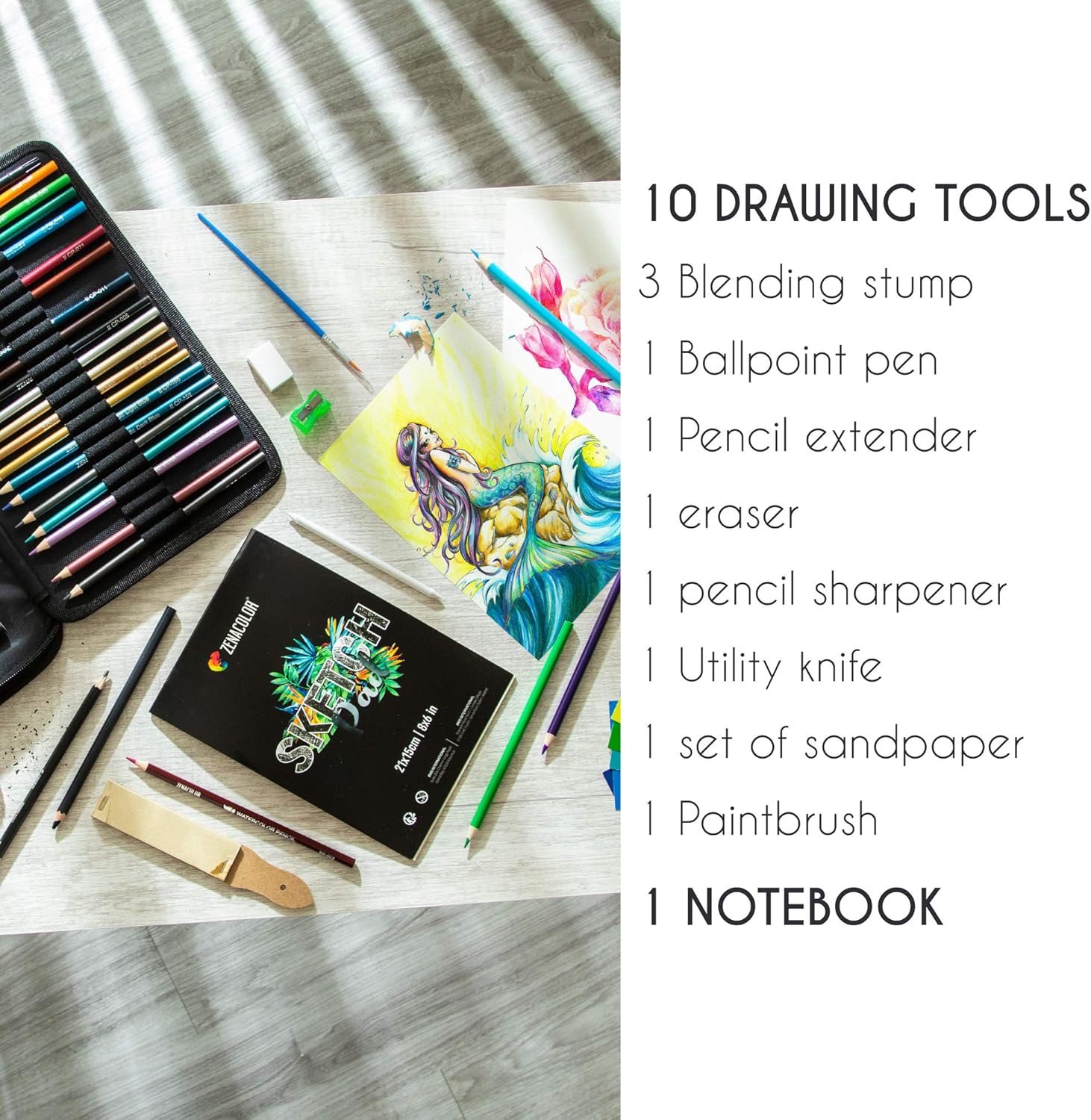 74-Piece Drawing Set - Beginner or Professional Tool Set, Pencil Case with Watercolor Pencils, Colored, Graphite, and Charcoal Pencils + Accessories - Sketch Book Included - Art Supplies for Adults : Office Products