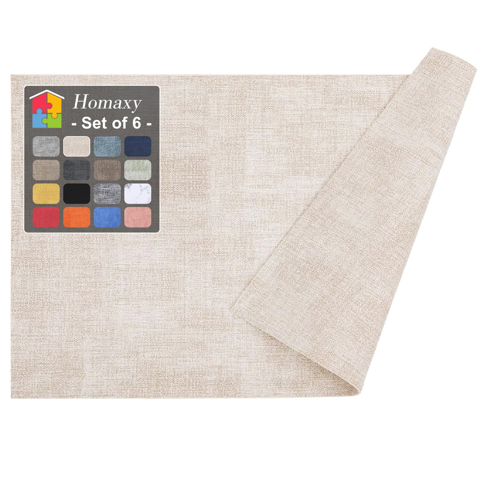 Photo 1 of Homaxy Faux Leather Heat Resistant Placemats for Dining Table Set of 6, Waterproof Wipeable Washable PU Table Mats, Easy to Clean Anti-Slip Place Mats, 11.8" x 17", Beige