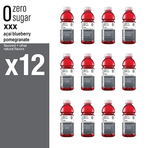 VITAMINWATER XXX ACAI-BLUEBERRY-POMEGRANATE ZERO SUGAR, FLAVORED WATER BEVERAGE, 20 FL OZ BOTTLES, 12 PACK