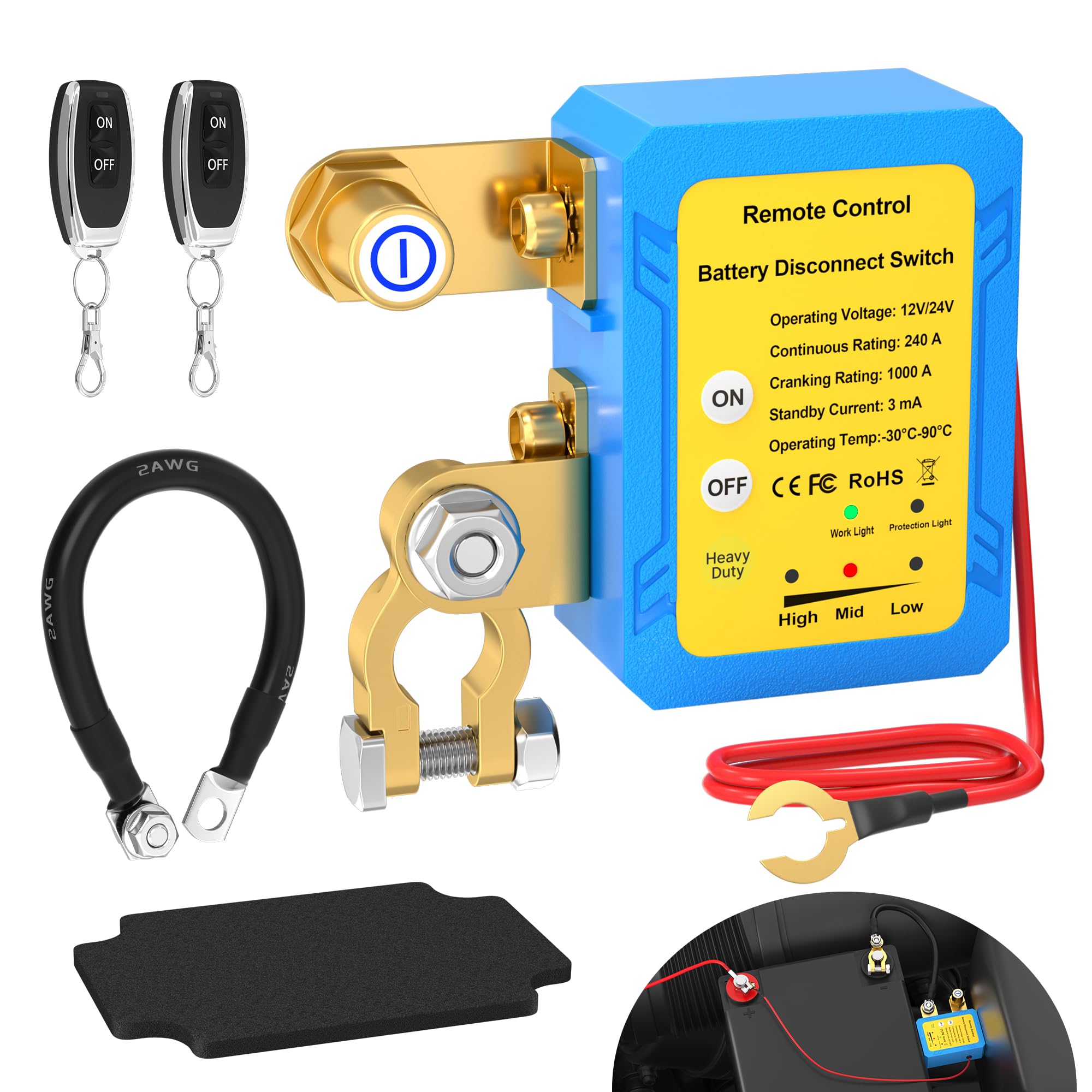 Photo 1 of Joinfworld Kill Switch for Car 12V 240A Remote Battery Disconnect Switch Car Anti Theft Kill Switch Automatic Battery Shut Off Switch for with Remote Control Fobs for Truck Auto Boat