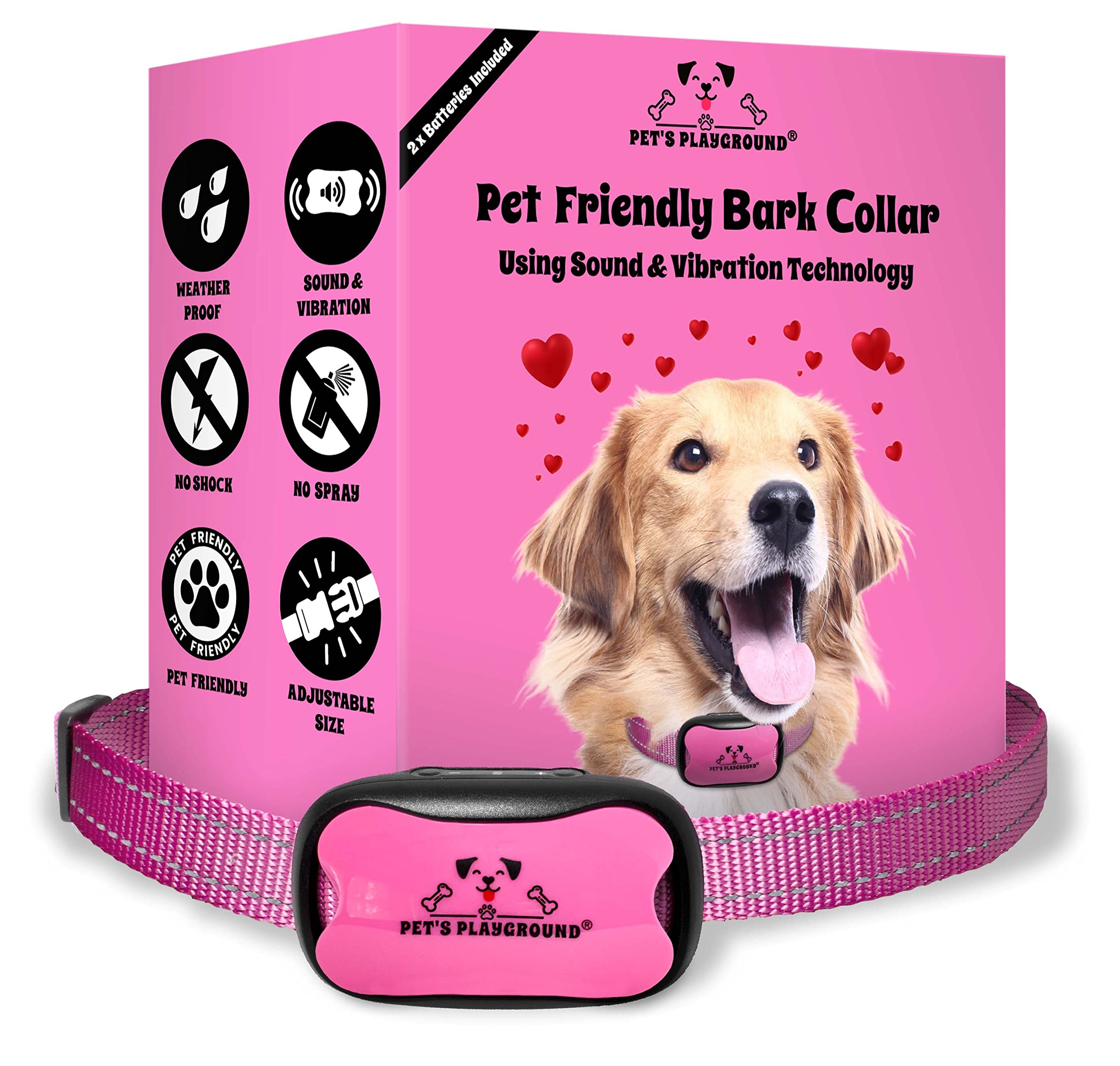 Pet's Playground Bark Collar | Anti Barking Dog Collars | Barking Collars Small Dogs Medium Dogs Large Dogs | Stop Dog Barking Device | Barking Deterrent | Pink | 2 Batteries Included