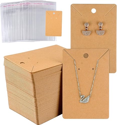 Amazon.com: MIAHART - Juego de 150 tarjetas de pendientes con 150 bolsas, soporte para tarjetas de pendientes, etiquetas de papel kraft en blanco para manualidades, pendientes, collares, joyas (marrón): Arte, Manualidades y Costura