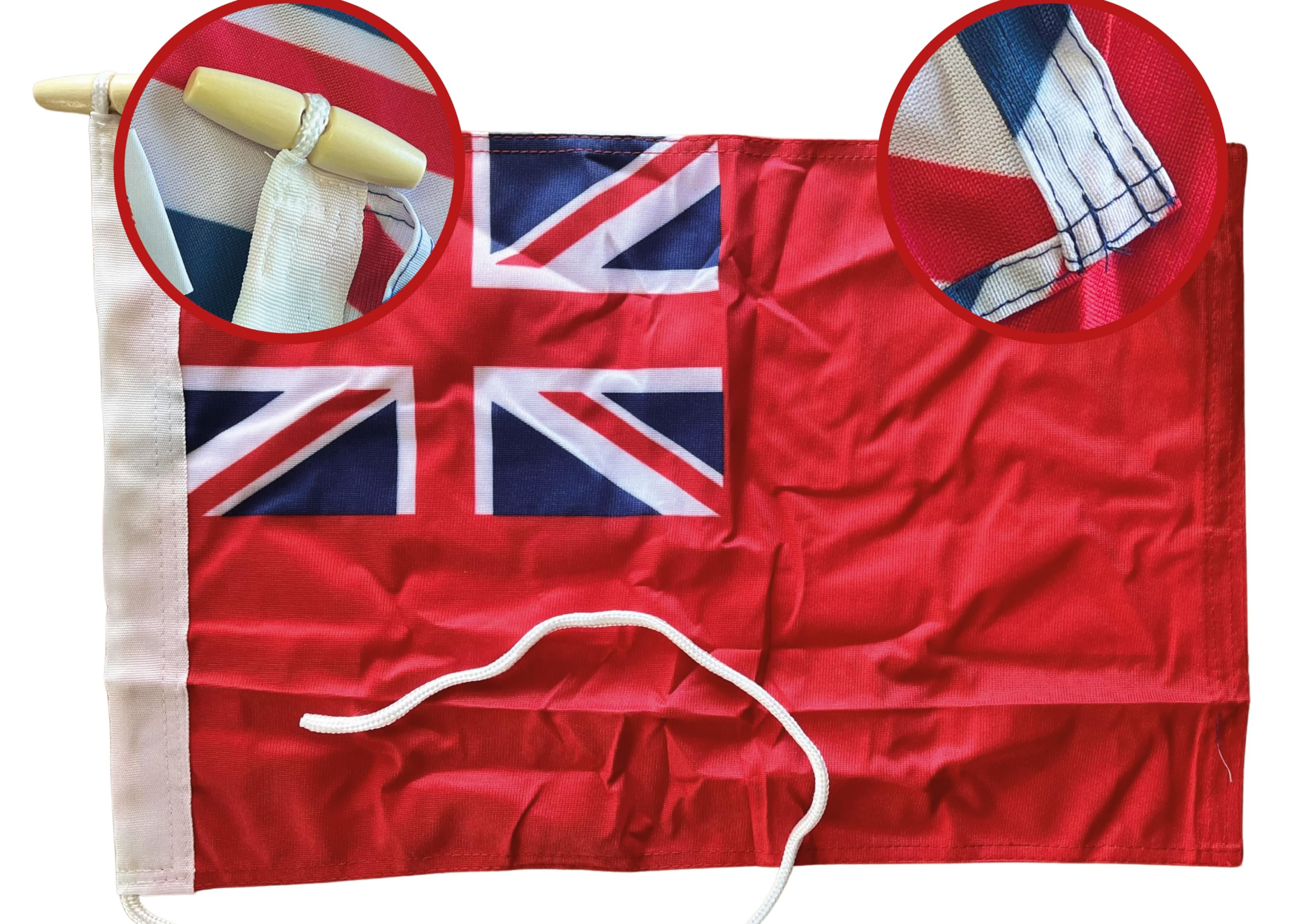 NWFlags Red Ensign Flag 150d Nylon Rope & Toggle 18" x 12" | Merchant Navy Flag