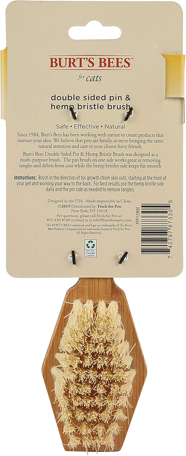 Burt's Bees for Cats 2-in-1 Double Sided Pin & Bristle Brush for Cats | One Side of Cat Brush Removes Loose Fur and Prevents Matting | Cat Brush is Ideal for Daily Grooming : Pet Supplies