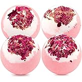 KASTU Dried Flower Bath Bombs Salt Balls,4-Pack Gift Set,Rose Extract Essential Oils,Moisturizing Dry Skin,Fizzy Spa,Relaxation,Self Care,Relaxing,Bubble Bath Bomb Gifts Idea for Men Women