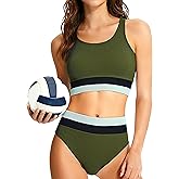 Lovekider Girls Swimsuits 9-16 Years 2 Piece Athletic Bathing Suit Set Teen Color Block Ribbed Bikini with Adjustable Straps