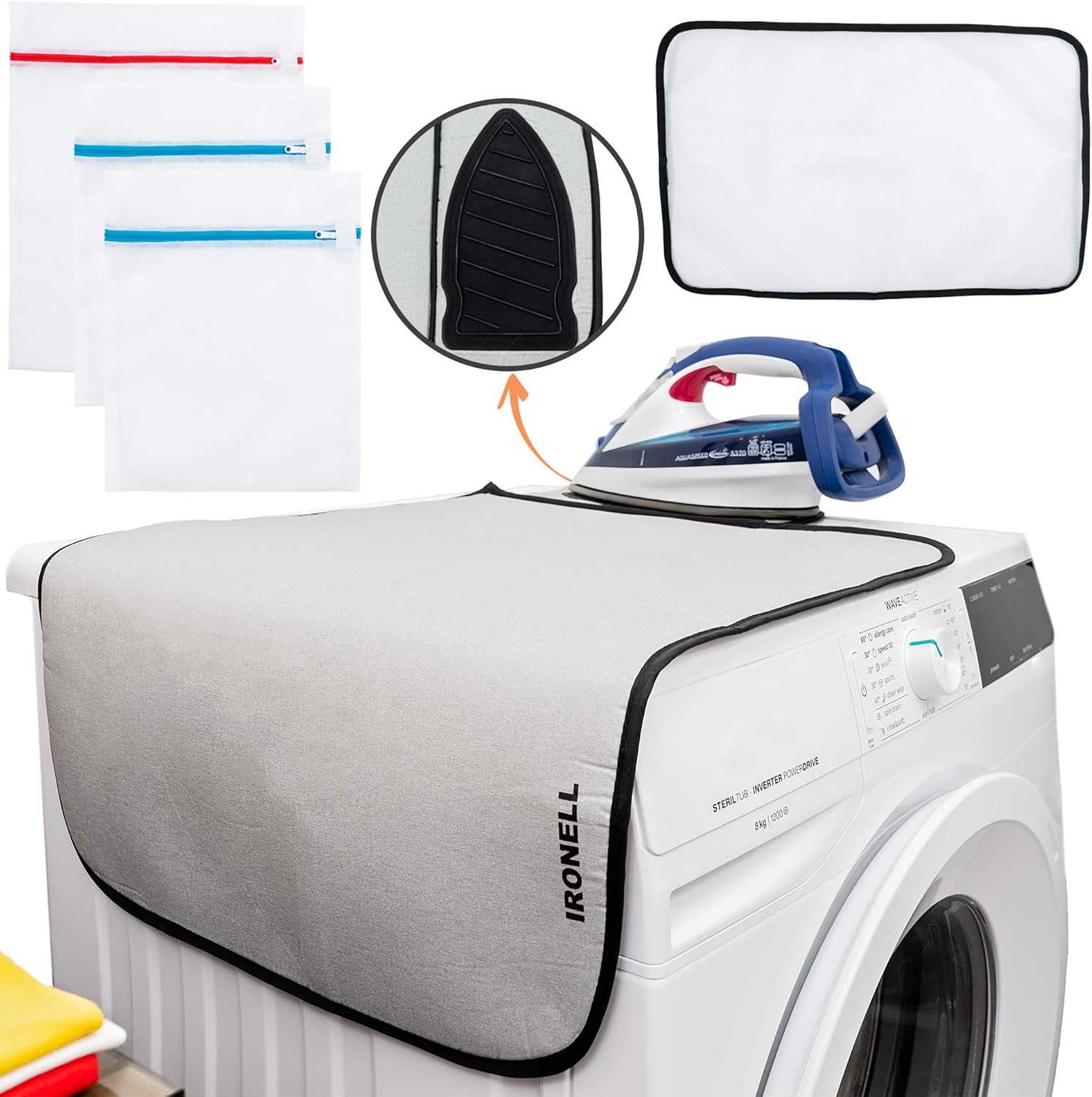 Ironing Mat Travel Folding Pad - Magnetic Heat Resistant Ironing Blanket Compact Portable Iron Board with Silicone Pad Protective Pressing Mesh Cloth and Laundry Bags for Clothes Table Top Countertops