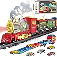 Electric Train Set Christmas Train Toys for Boys with Smokes, Lights and Sound (ON/Off) Rechargeable Train Set Under Christmas Tree, Toddler Model Trains for 3 4 5 6 7 8+ Years Old Kids Gifts