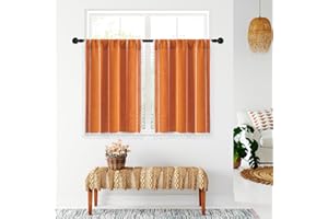 MitoVilla Boho Orange Kitchen Curtains 24 Inch Length Sets, 2 Panels Farmhouse Cafe Curtains with Tassel, Short Tier Small Cotton Linen Curtain for RV Bathroom Sink Cabinet Half Door Bay Windows